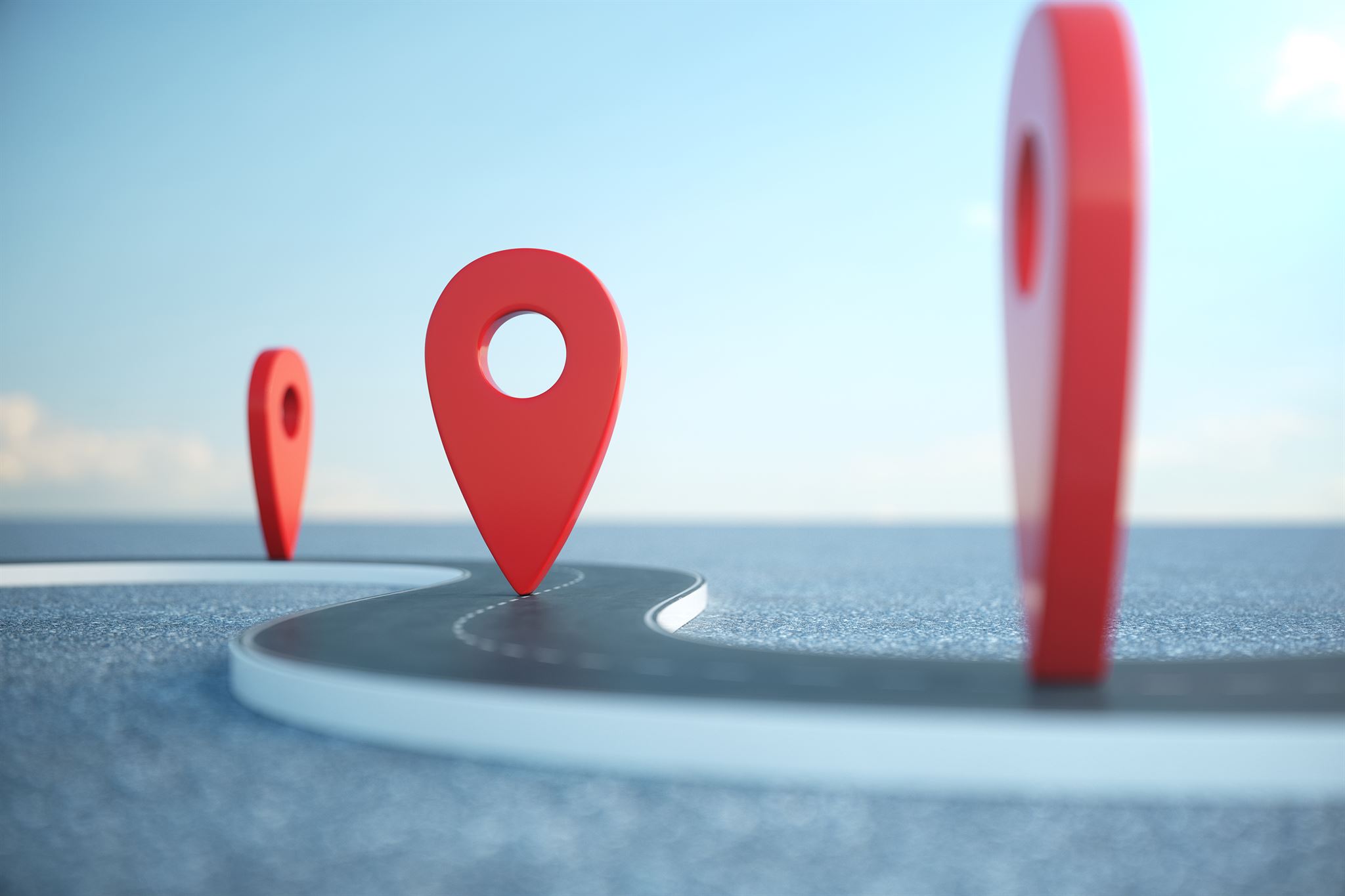 Red-pinpointers-pinned-on-a-road